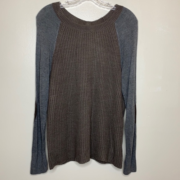 MARKET & SPRUCE Sweater Brown Gray Patch Elbow Raglan Sleeve Scoop Neck Medium - Picture 1 of 9